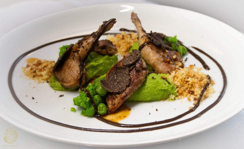 Quaglia con piselli e Tartufo Nero Pregiato