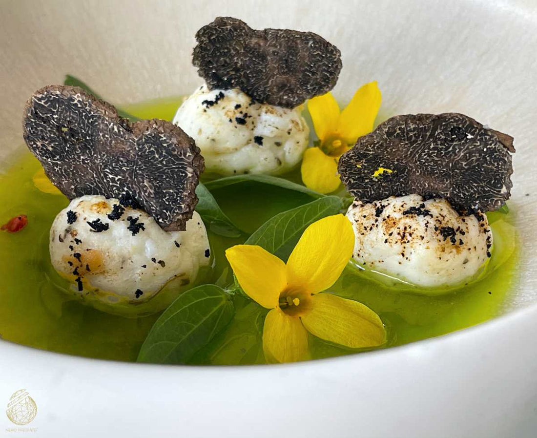 Zuppetta con le sfere di totano e Tartufo Nero Pregiato