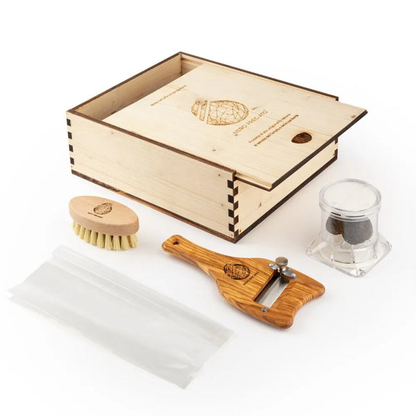 Cofanetto in legno con Affettatartufi, Tuber Pack, Spazzola