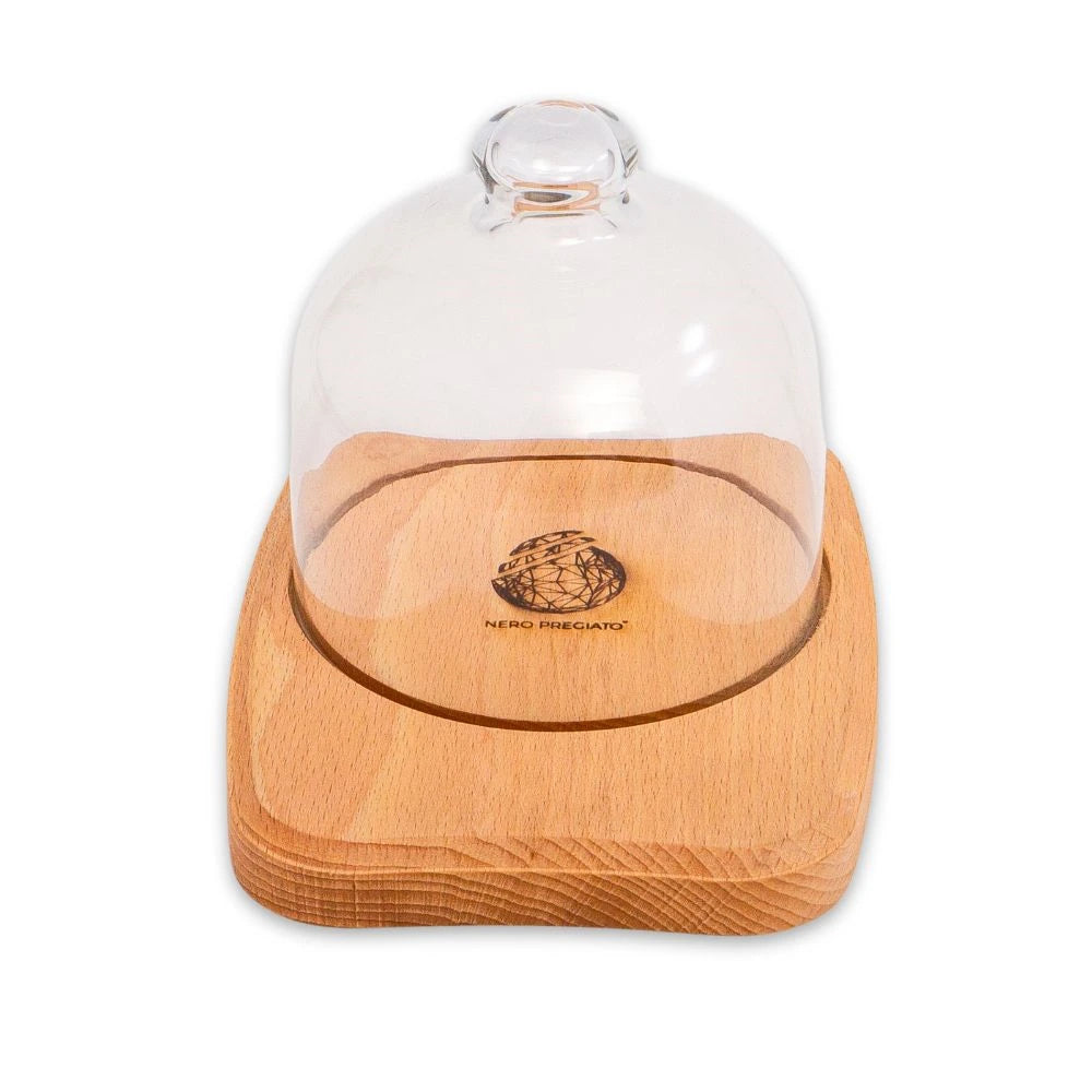Espositore in legno di Faggio per tartufi, campana in vetro 110 mm