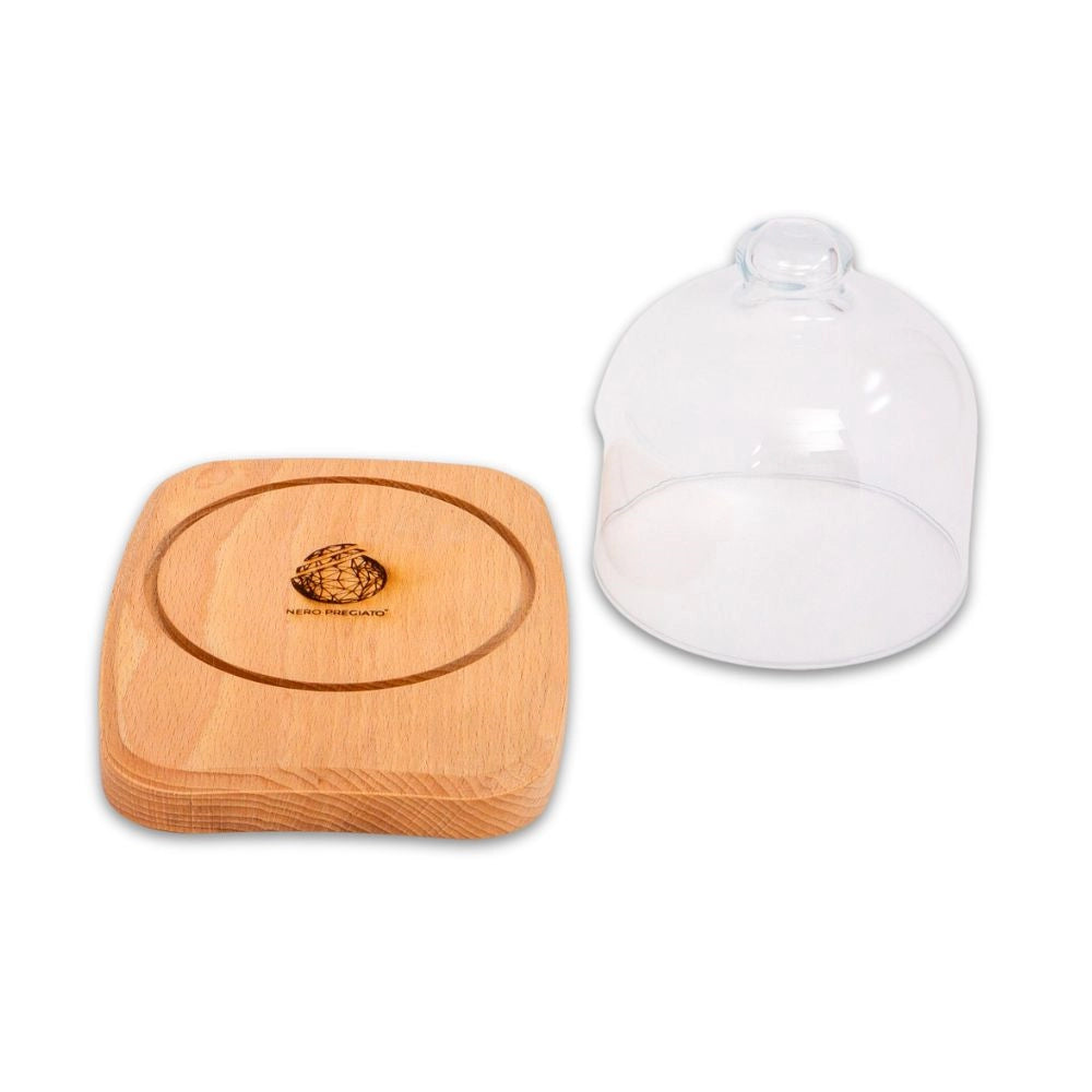 Espositore in legno di Faggio per tartufi, campana in vetro 110 mm