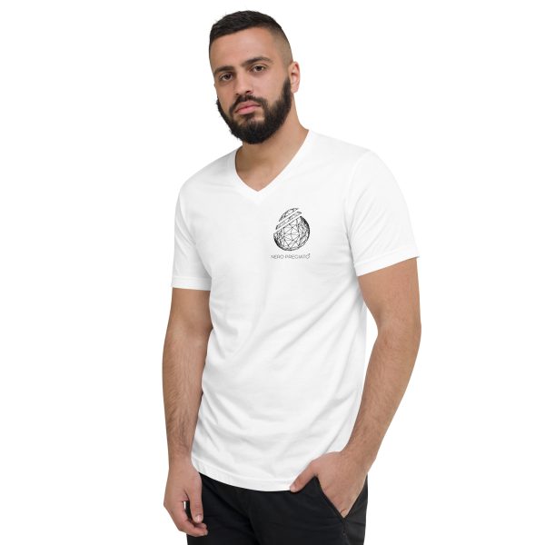 unisex v neck tee white left front 65e07a706e0d7