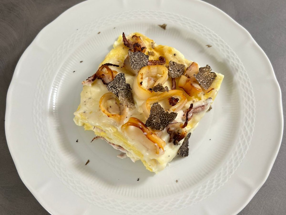 Mariassunta Gentile lasagne con tartufo nero pregiato e calamari